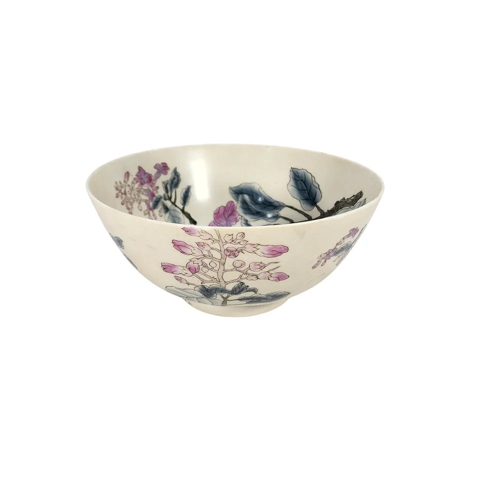 Vintage Chinese Porcelain Floral Decorative Bowl Hand Painted Pink Blue 8 Inch